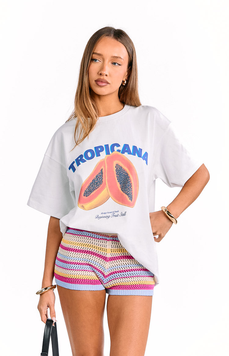 Remie Cream Stripe Knit Shorts Image