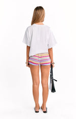 Remie Cream Stripe Knit Shorts Image