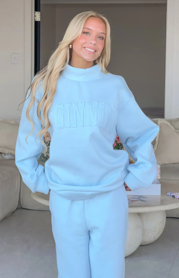 Remy Blue Applique Mock Neck Sweater Image