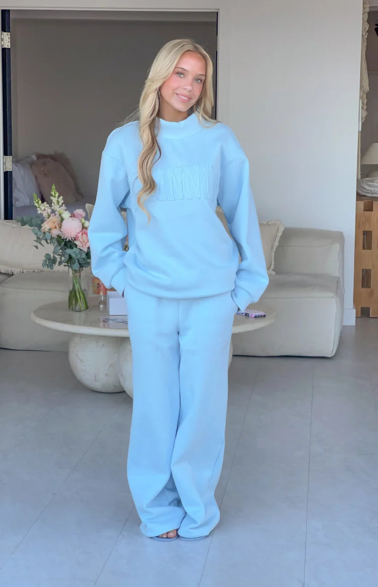 Remy Blue Applique Mock Neck Sweater Image