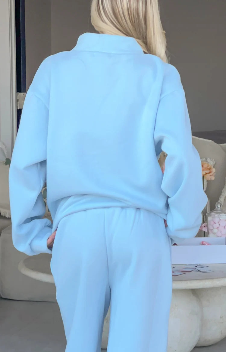 Remy Blue Applique Mock Neck Sweater Image