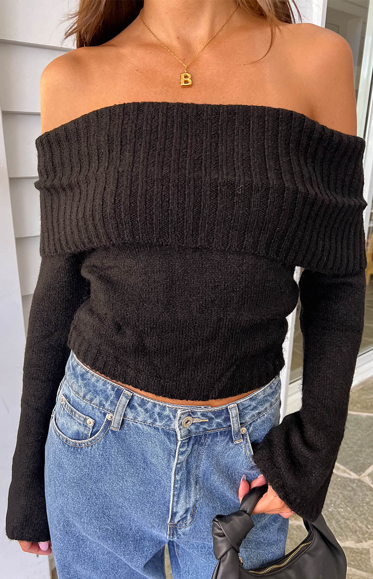 Joey Black Off Shoulder Sweater Image