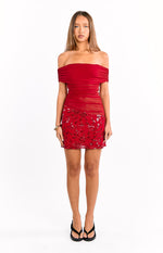 Rhea Red Sequin Mesh Mini Dress Image
