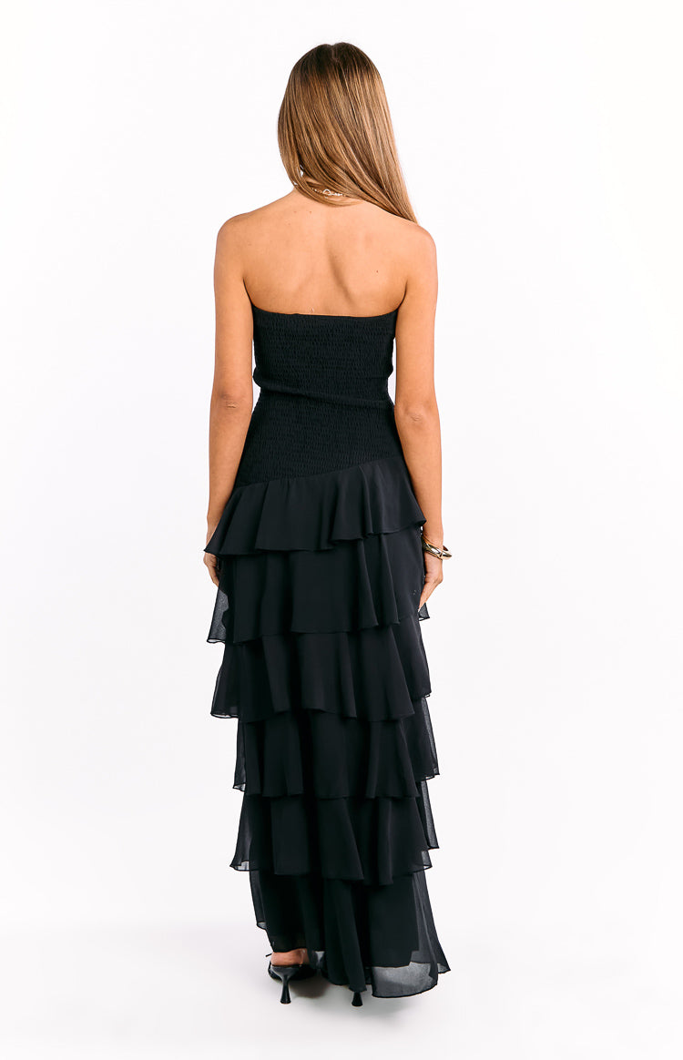 Riles Black Strapless Ruffle Maxi Dress Image