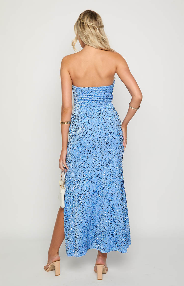 Rita Blue Sequin Strapless Maxi Dress Image