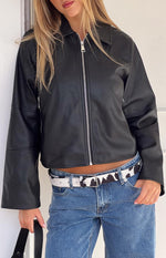 Rockie Black PU Pebbled Cropped Jacket Image