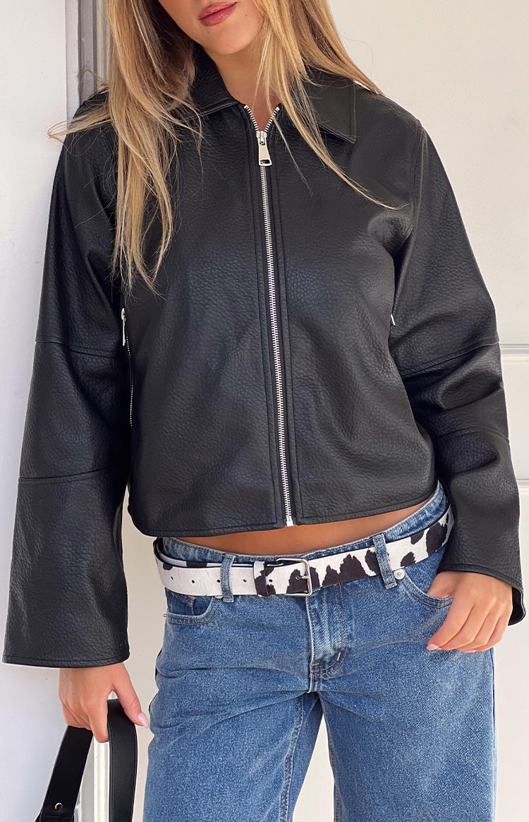 Rockie Black PU Pebbled Cropped Jacket Image