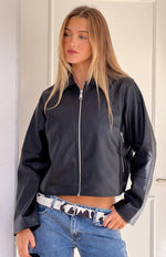 Rockie Black PU Pebbled Cropped Jacket Image