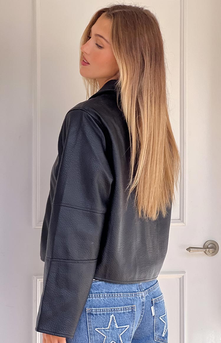 Rockie Black PU Pebbled Cropped Jacket Image