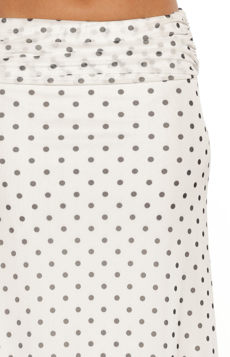 Rozie White Polka Dot Mesh Maxi Skirt Image