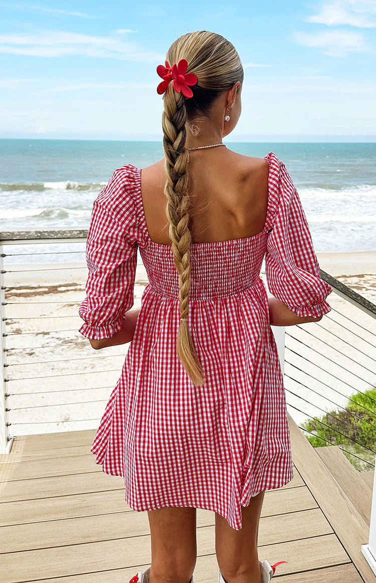 Rubi Red Gingham Babydoll Mini Dress Image