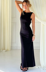 Ruby Black Chain Detail Crepe Maxi Dress Image