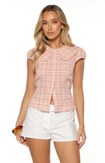 Rumi Pink Plaid Peter Pan Collar Top Image