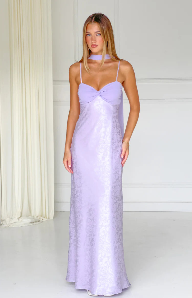 Ruthie Lilac Floral Satin Scarf Maxi Dress Image