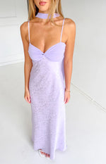 Ruthie Lilac Floral Satin Scarf Maxi Dress Image
