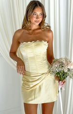 Sasha Yellow Ruched Twist Satin Mini Dress Image