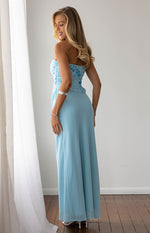 Serenity Blue Strapless Beaded Party Maxi Dress Image