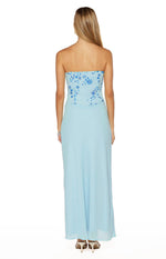 Serenity Blue Strapless Beaded Party Maxi Dress Image