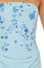 Serenity Blue Strapless Beaded Party Maxi Dress Image