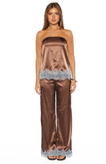 Shirley Brown Satin Lace Trim Strapless Top Image