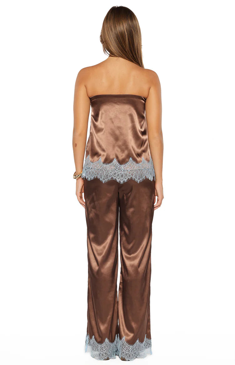 Shirley Brown Satin Lace Trim Strapless Top Image