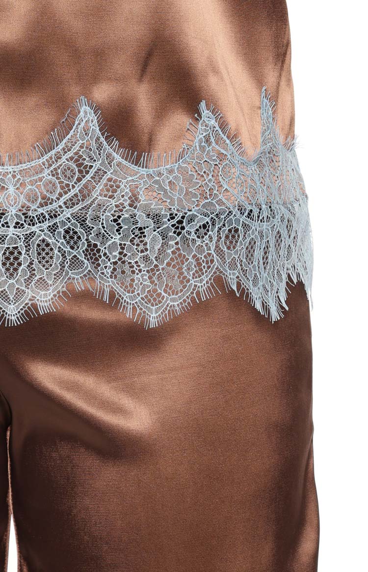 Shirley Brown Satin Lace Trim Strapless Top Image