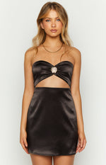 Shore Side Black Satin Strapless Mini Dress Image
