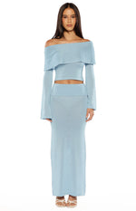 Simona Blue Long Sleeve Off Shoulder Knit Top Image