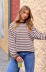So Breezy Chocolate Stripe Long Sleeve Top - PRE ORDER Image