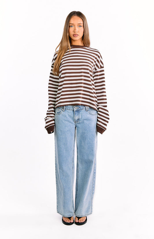 So Breezy Chocolate Stripe Long Sleeve Top - PRE ORDER