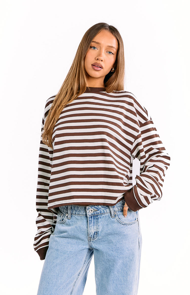 So Breezy Chocolate Stripe Long Sleeve Top - PRE ORDER Image