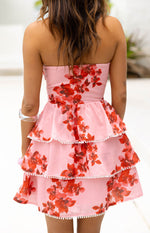 Sofia Pink Floral Strapless Ruffle Mini Dress Image