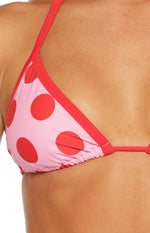 Sofie Pink and Red Polka Dot Contrast Bind Triangle Bikini Top Image