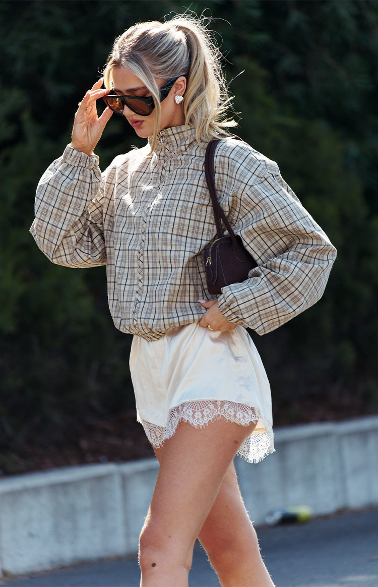 Agnes Cream Satin Lace Shorts Image