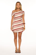 Sophus Cream Stripe Off Shoulder Mini Dress Image