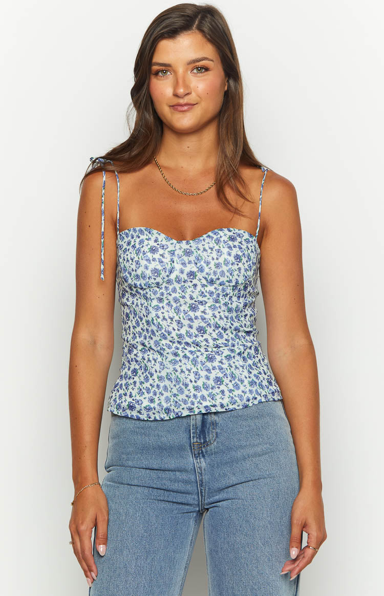 Strawberry Kisses Blue Floral Top Image
