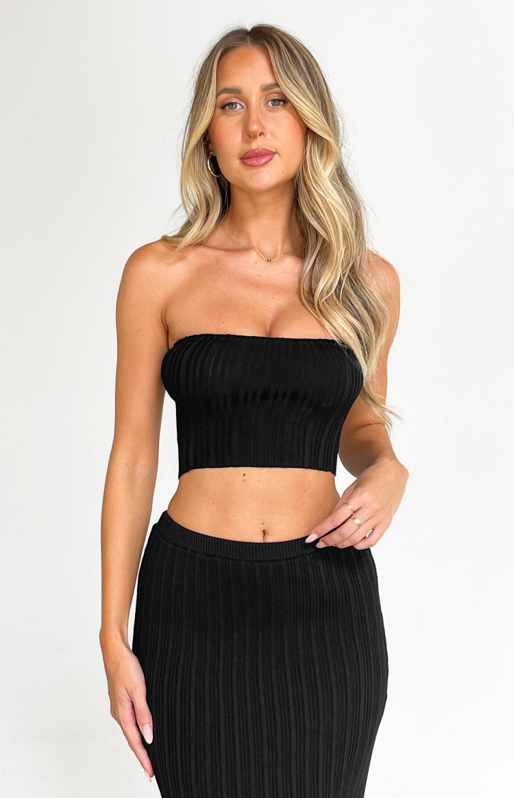 Summertime Black Knit Bandeau Top Image
