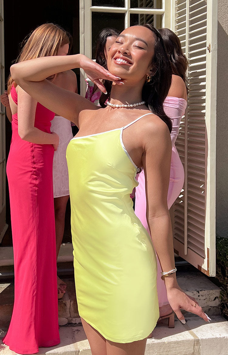 Sunny Chic Yellow Satin Mini Dress Image