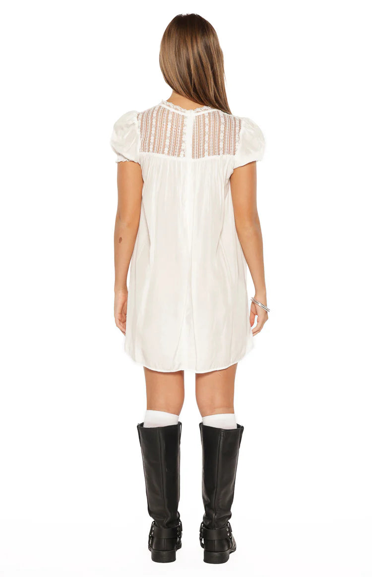 Taste White Sheer Lace Detail Mini Dress Image