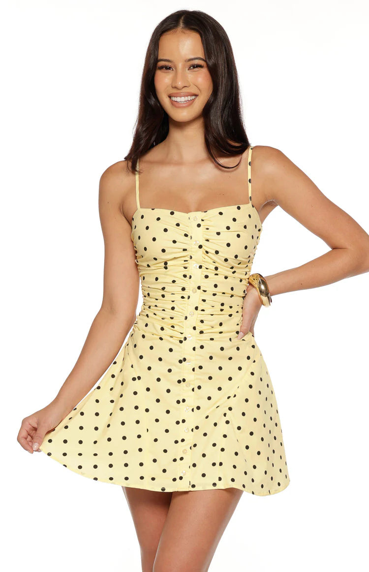 Teo Yellow Polka Dot Mini Dress Image