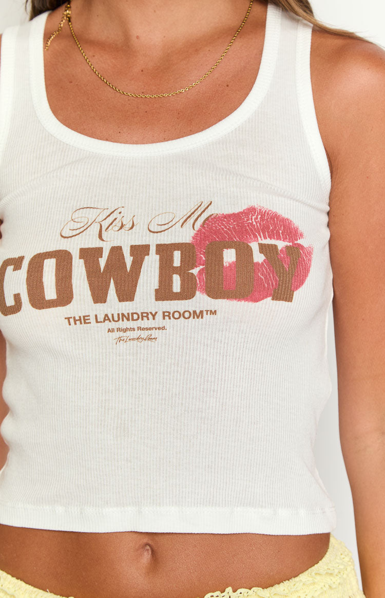 The Laundry Room Kiss Me Cowboy White Rib Tank Image