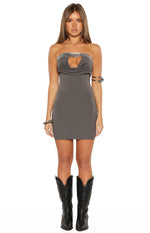 Theo Grey Cowl Neck Sequin Trim Mini Dress Image