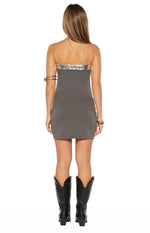 Theo Grey Cowl Neck Sequin Trim Mini Dress Image