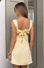 Tiera Yellow Satin Bow Detail Party Mini Dress Image