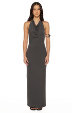 Tsuki Grey Stud Detail Cowl Neck Maxi Dress Image