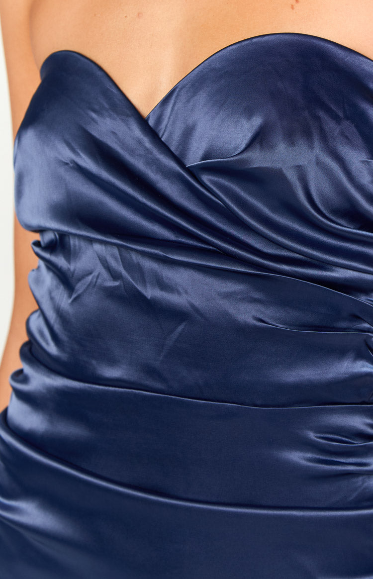 Venbee Navy Strapless Ruched Mini Dress Image
