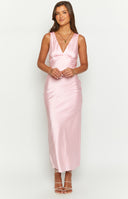 Pink Satin Sleeveless Maxi Dress