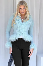 Violetta Mint Green Fur Trim Knit Cardigan Image