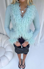 Violetta Mint Green Fur Trim Knit Cardigan Image