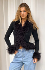 Violetta Black Fur Trim Knit Cardigan - PRE ORDER Image